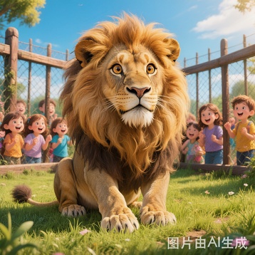 I see a lion. The lion is big.