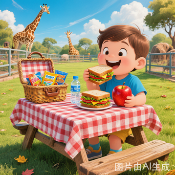 I eat lunch. The food is good.