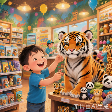I buy a toy. The toy is a tiger.