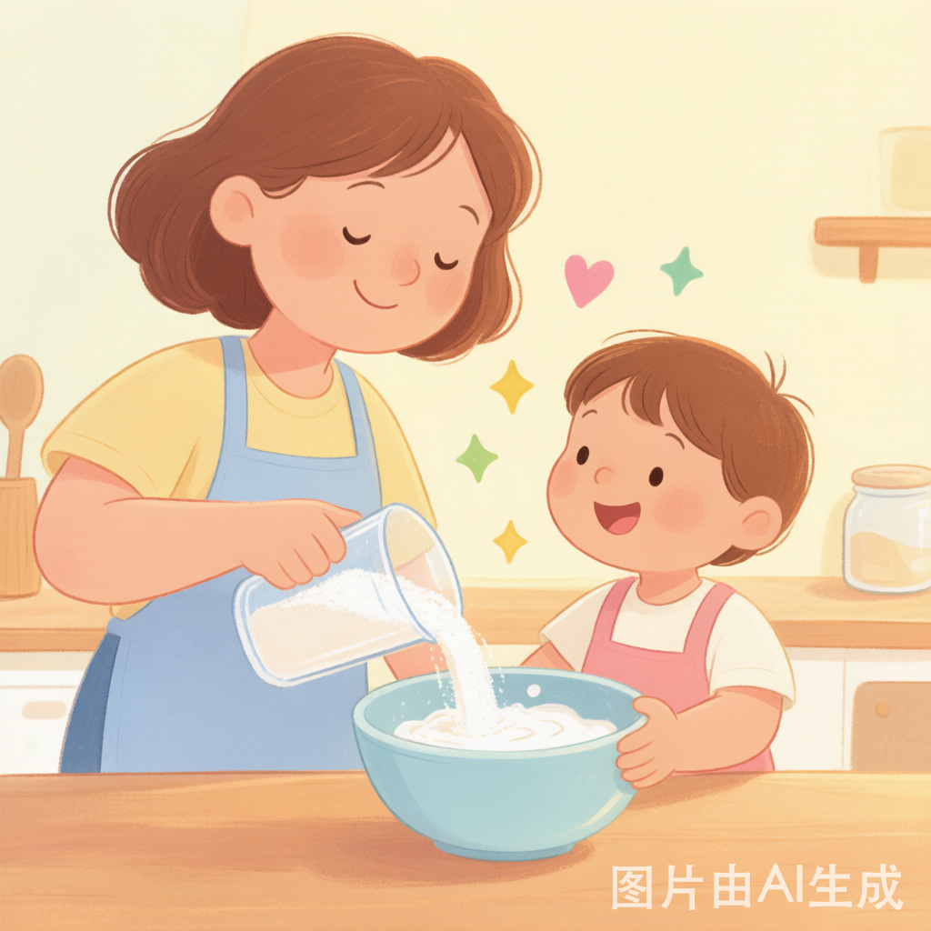 Adding flour and milk